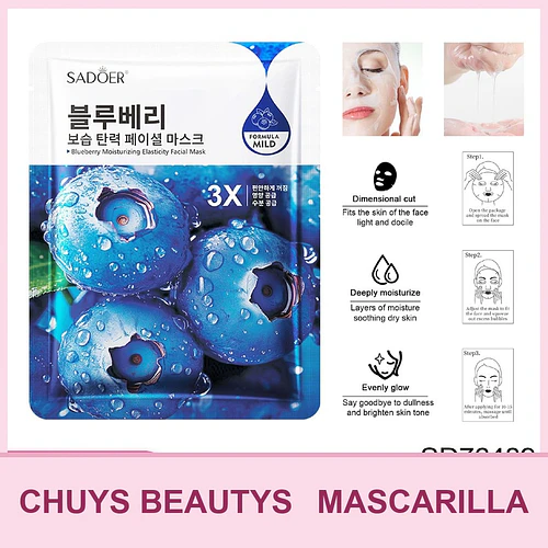 Mascarilla hidratante y reafirmante de arándanos SADOER 25ml - Chuys Beautys | Chuy's Beautys