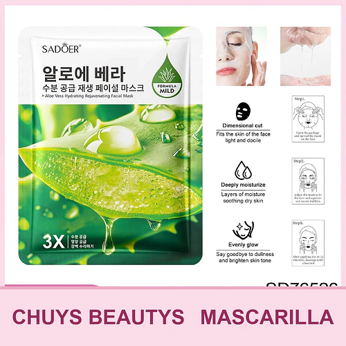 Mascarilla hidratante y revitalizante de aloe vera SADOER 25ml - Chuys Beautys | Chuy's Beautys