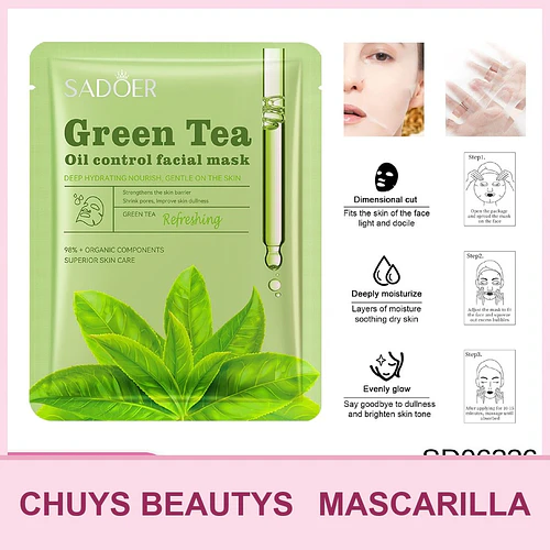 Mascarilla refrescante y controladora de grasa con té verde SADOER 25mg - Chuys Beautys | Chuy's Beautys