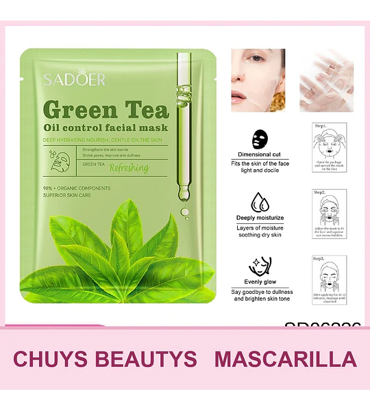 Mascarilla refrescante y controladora de grasa con té verde SADOER 25mg
