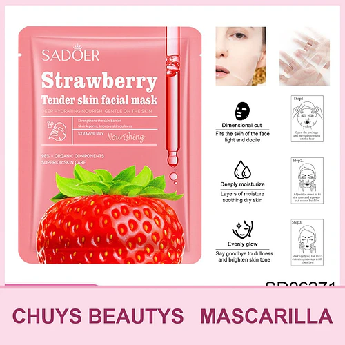 Mascarilla nutritiva e hidratante de fresa SADOER 25mg - Chuys Beautys | Chuy's Beautys