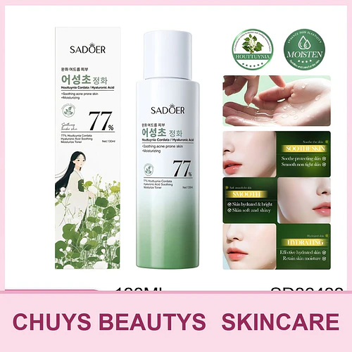 Tónico calmante e hidratante con ácido hialurónico de Houttuynia cordata al 77% de SADOER 130ml - Chuys Beautys | Chuy's Beautys