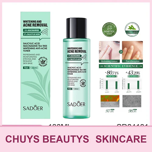Tonico blanqueador para el acné con ácido salicílico, niacinamida y té de Árbol SADOER 100ml - Chuys Beautys | Chuy's Beautys