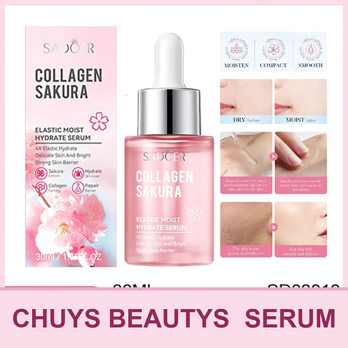 Esencia hidratante de colágeno con flor de cerezo SADOER 30ml - Chuys Beautys | Chuy's Beautys