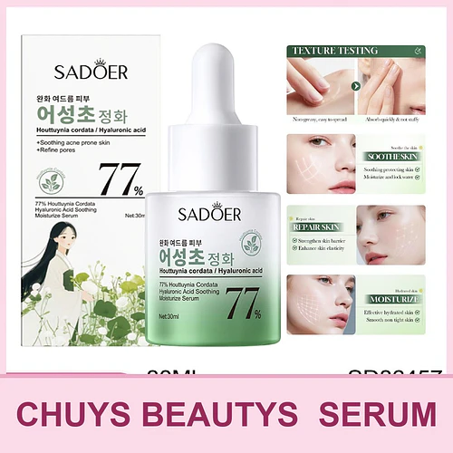 SADOER 77 % Houttuynia Cordata Ácido Hialurónico Esencia Calmante e Hidratante 30ml - Chuys Beautys | Chuy's Beautys