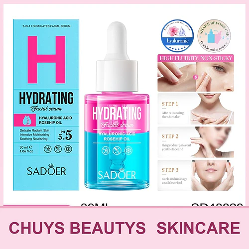 SADOER Double Layer Essence Cuidado de la piel - Ácido hialurónico Rosa 30ml - Chuys Beautys | Chuy's Beautys
