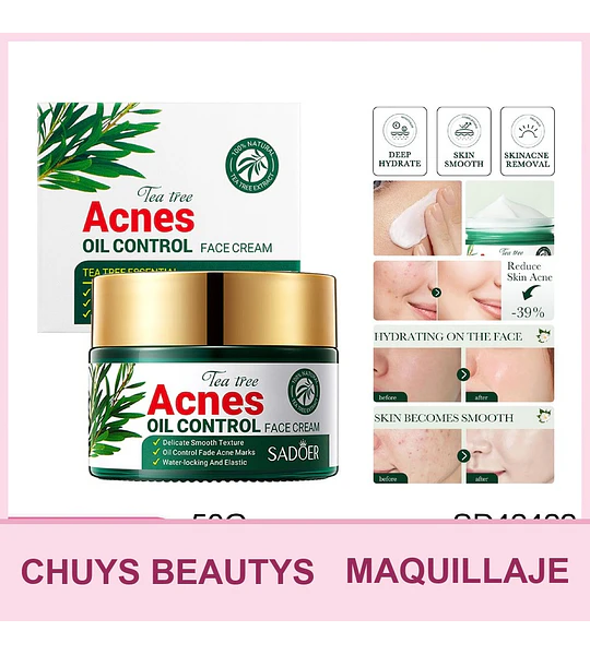 Crema SADOER para el control del acné con árbol de té 50g