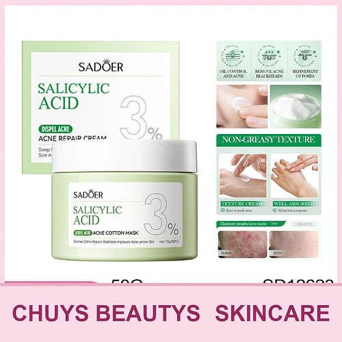Crema reparadora para el acné con ácido salicílico SADOER 50g - Chuys Beautys | Chuy's Beautys