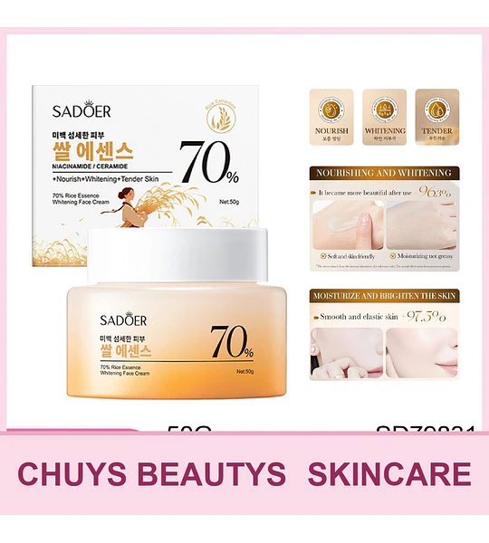 Crema Facial Blanqueadora Con Extracto de Arroz Al 70% De 50g