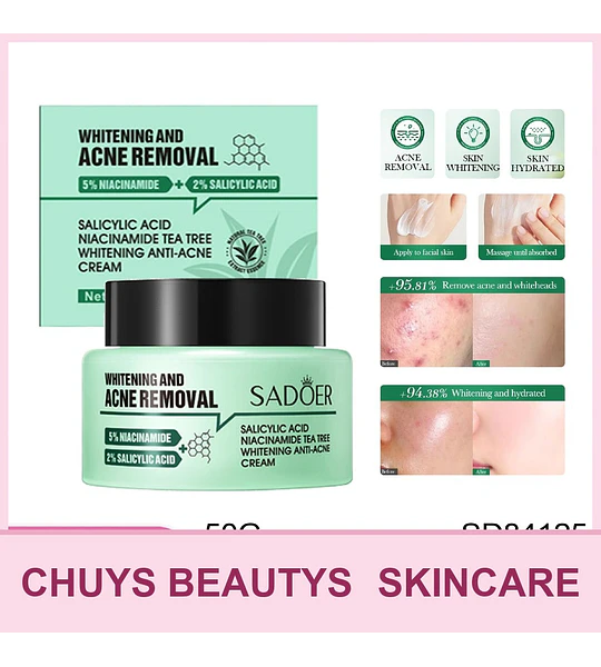 Crema Blanqueadora Antiacné Con Ácido Salicílico, Niacinamida y Árbol de Té De 50g