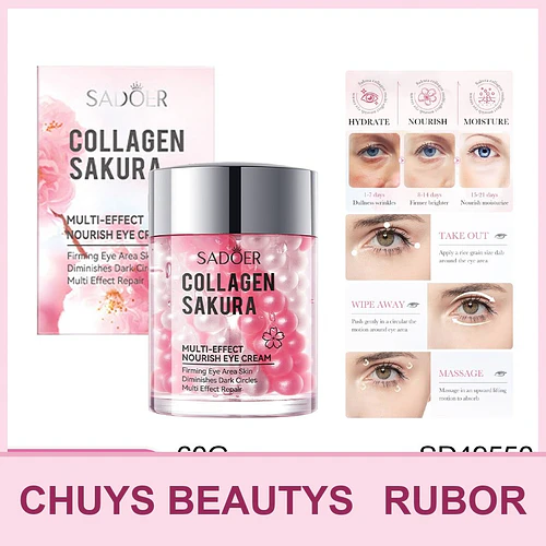 Crema nutritiva para el contorno de ojos con colágeno y flor de cerezo SADOER 60g - Chuys Beautys | Chuy's Beautys
