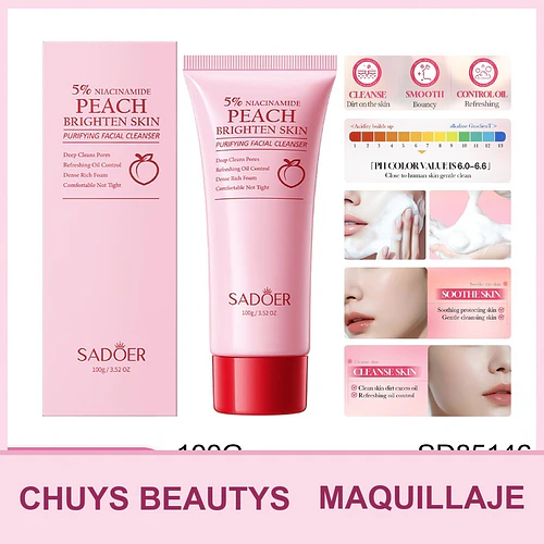 Leche limpiadora aclarante y purificante con niacinamida y melocotón de SADOER 100g - Chuys Beautys | Chuy's Beautys