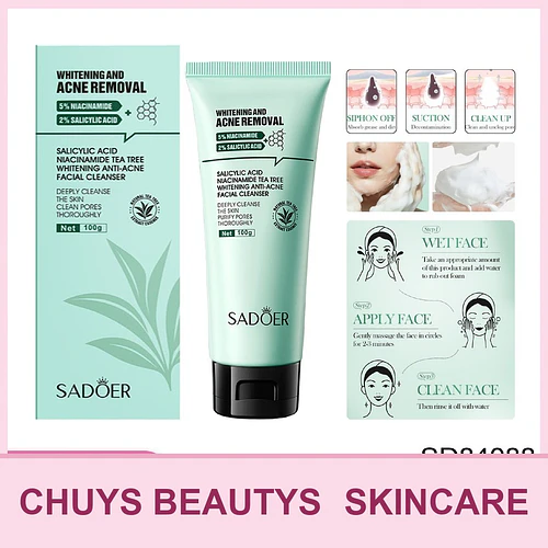 SADOER Limpiador Blanqueador Antiacné con Ácido Salicílico, Niacinamida y Árbol de Té 100g - Chuys Beautys | Chuy's Beautys