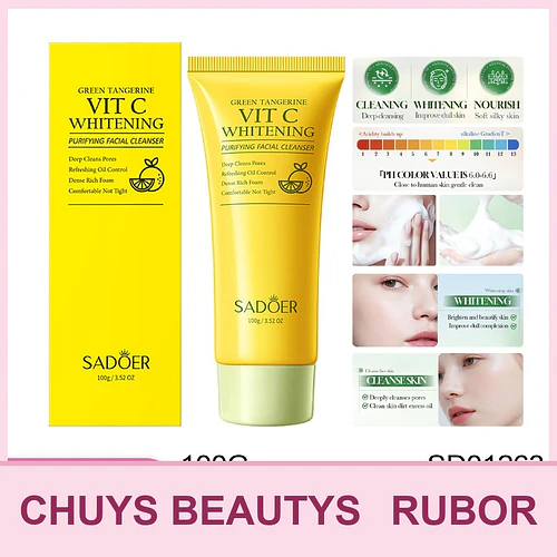 Leche limpiadora iluminadora y purificante con vitamina C y mandarina verde SADOER 100g - Chuys Beautys | Chuy's Beautys