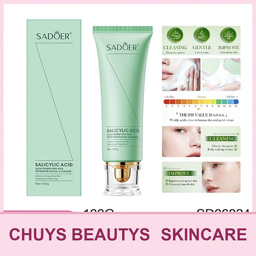 Gel limpiador facial para el tratamiento del acné con ácido salicílico SADOER 100g - Chuys Beautys | Chuy's Beautys