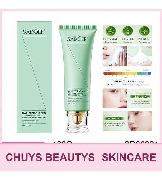 Gel limpiador facial para el tratamiento del acné con ácido salicílico SADOER 100g