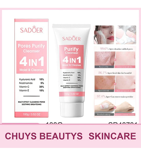 Gel limpiador facial multiefecto 4 en 1 SADOER 100g