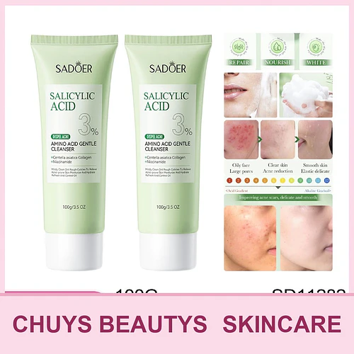 Leche limpiadora suave con aminoácidos y ácido salicílico SADOER para combatir el acné 100g - Chuys Beautys | Chuy's Beautys