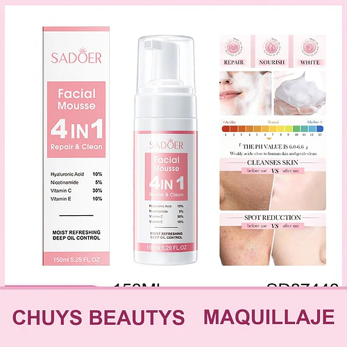 Mousse limpiadora facial 4 en 1 SADOER 150ml - Chuys Beautys | Chuy's Beautys