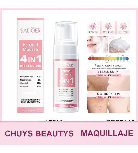 Mousse limpiadora facial 4 en 1 SADOER 150ml