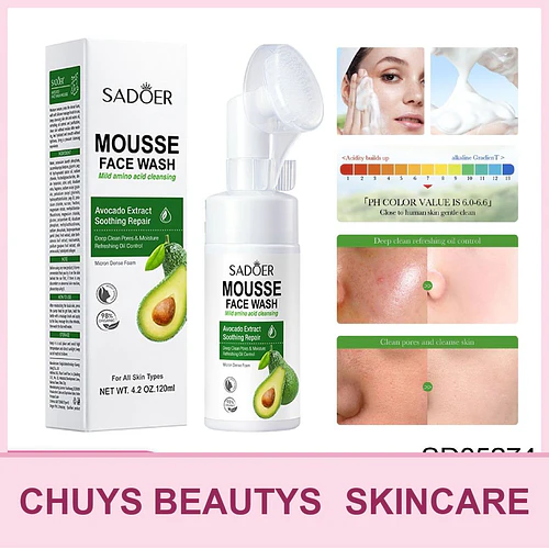 Mousse limpiador de aminoácidos de aguacate SADOER 120ml - Chuys Beautys | Chuy's Beautys
