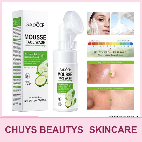 Mousse limpiador de pepino y aminoácidos SADOER 120ml - Chuys Beautys | Chuy's Beautys
