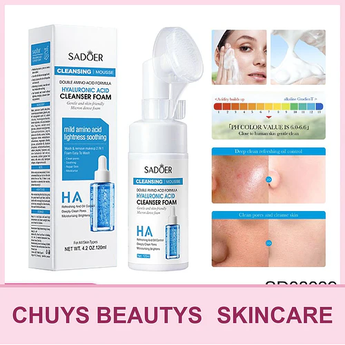 Mousse limpiador de aminoácidos con ácido hialurónico SADOER 120ml - Chuys Beautys | Chuy's Beautys
