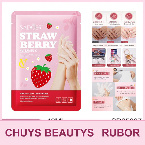 Mascarilla de manos iluminadora con vitamina C y fresa de SADOER 40ml - Chuys Beautys | Chuy's Beautys
