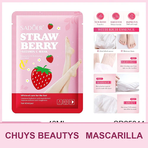 Mascarilla exfoliante para pies con vitamina C y fresa de SADOER 40ml - Chuys Beautys | Chuy's Beautys
