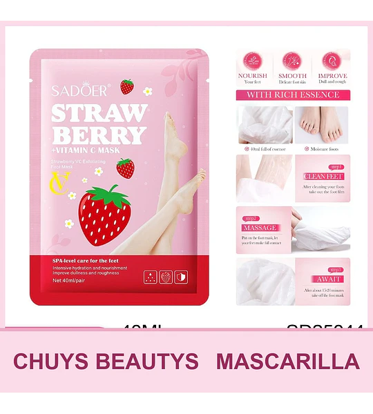 Mascarilla exfoliante para pies con vitamina C y fresa de SADOER 40ml