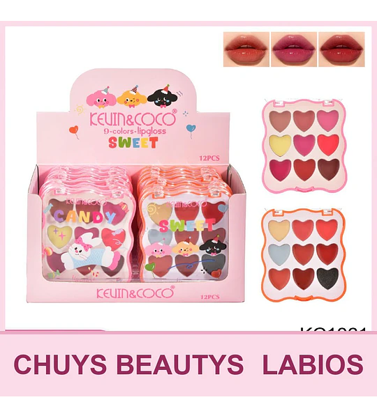Paletas De Lip Gloss De 9 Colores (2 Tonos)