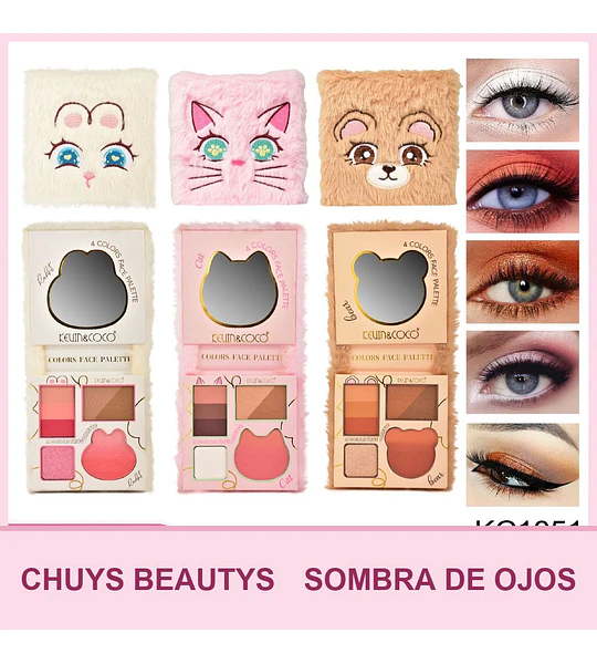 Paletas De Sombras Animales Afelpados De 4 Colores