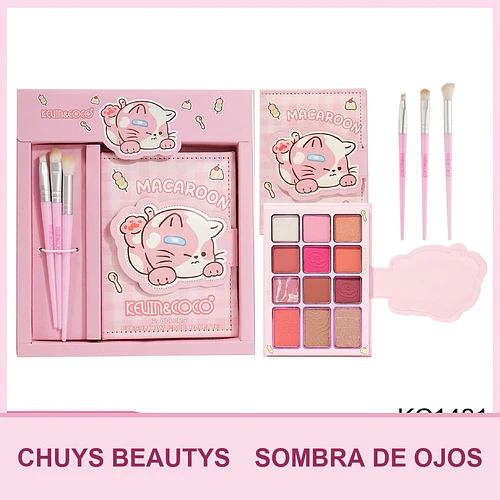 Set De Maquillaje Macaroon Con Sombra de 12 Colores + Brochas - Chuys Beautys | Chuy's Beautys