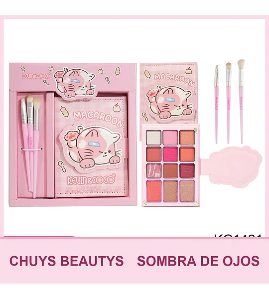 Set De Maquillaje Macaroon Con Sombra de 12 Colores + Brochas