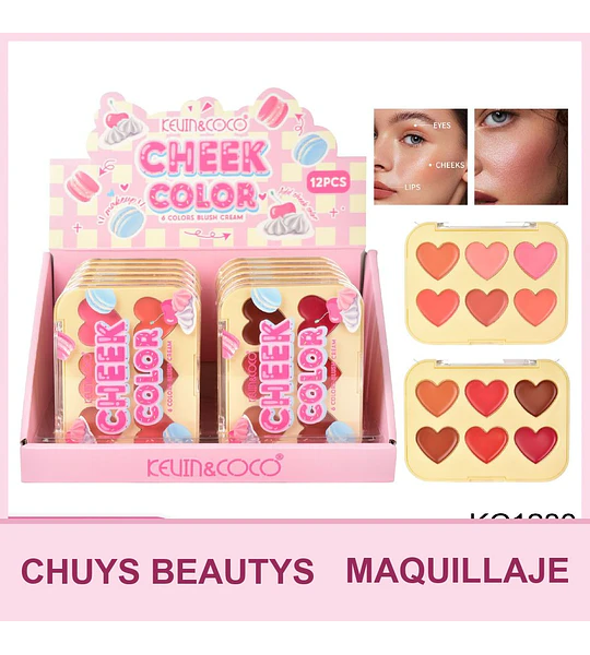 Paleta de Crema Para Ojos, Labios y Mejillas Cheek Color de 6 Colores (2 tonos)