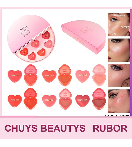 Set de 6 Rubores en Crema en Forma de Corazón