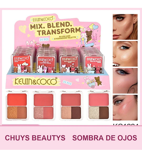 Mini Paletas de Sombras y Rubor (4 tonos)