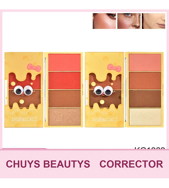 Paleta de Corrector, rubor e iluminador Melty Cheese de 4 colores (2 tonos)