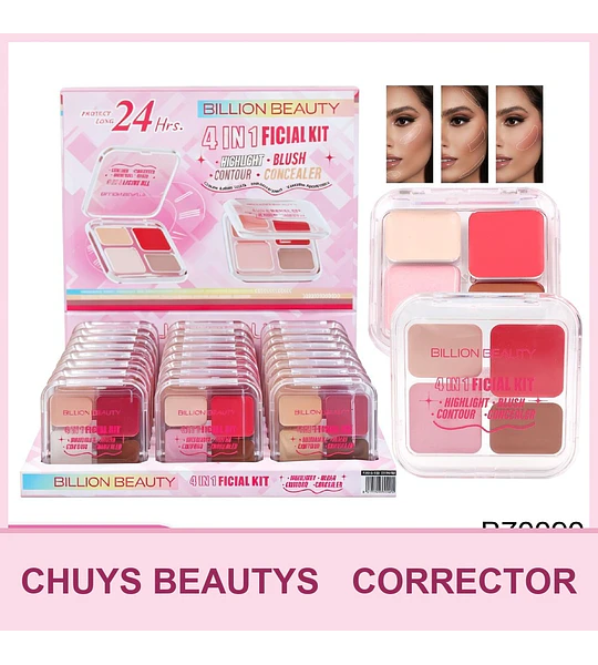 Mini Paleta 4en1 De Iluminador, Rubor, Contorno y Corrector