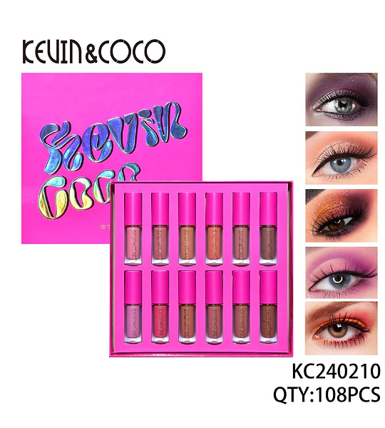 Set de 12 Labiales Líquidos Kevin & Coco con Acabado Mate y Brillo Variado