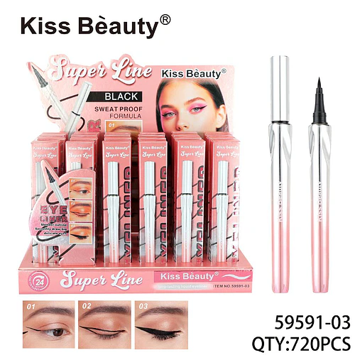 Delineador líquido negro de larga duración Kiss Beauty Super Line - Chuys Beautys | Chuy's Beautys