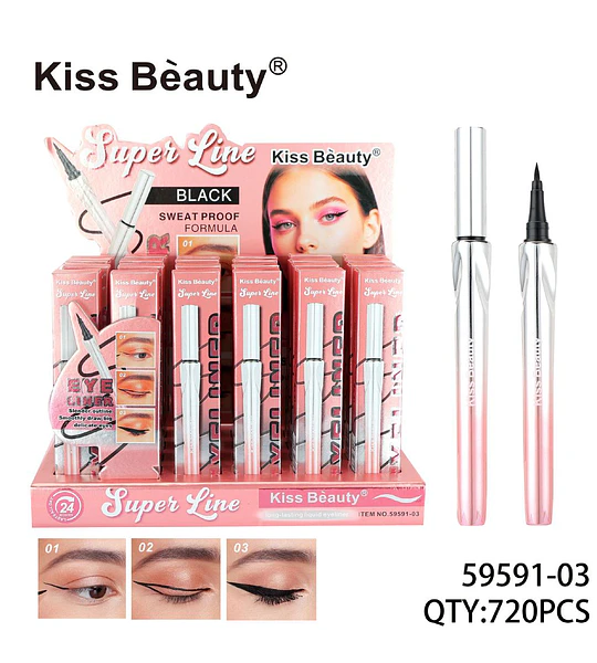 Delineador líquido negro de larga duración Kiss Beauty Super Line