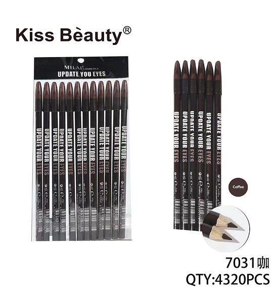 Delineador de Ojos Larga Duración Tono Café Kiss Bèauty Pack x12
