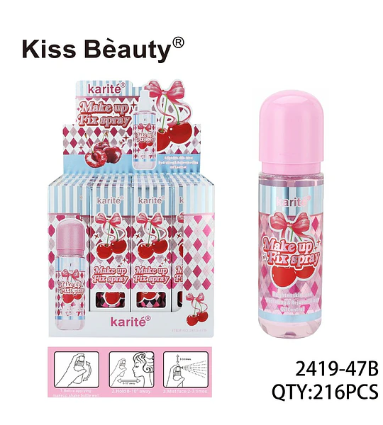 Spray Fijador de Maquillaje Karité Kiss Beauty con Extracto de Cereza