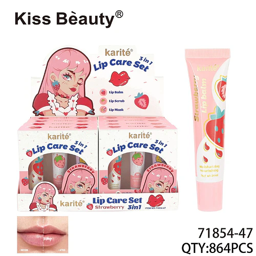 Set de Cuidado Labial 3 en 1 Fresa Karité Kiss Beauty - Chuys Beautys | Chuy's Beautys