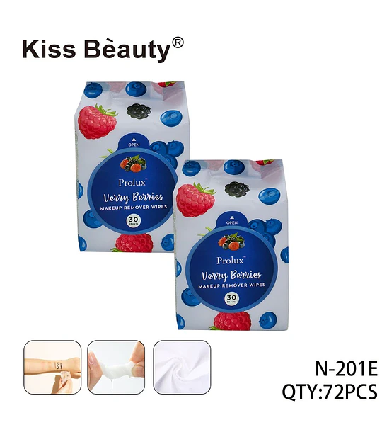 Toallitas Desmaquillantes Kiss Beauty Prolux Verry Berries, 72 Packs de 30 Hojas
