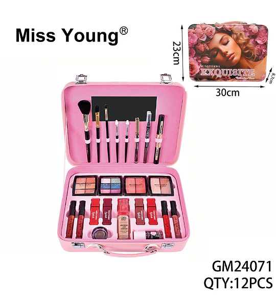 Kit de Maquillaje Completo Miss Young con Estuche Portátil Rosa