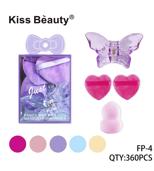 Set de Accesorios de Belleza Kiss Bèauty con Esponjas y Pinza Mariposa