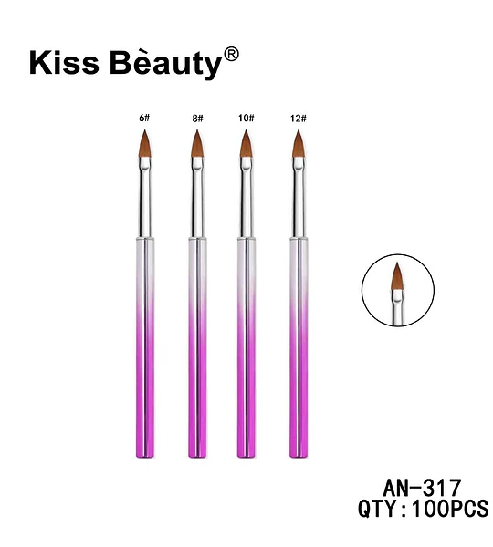 Pinceles profesionales Kiss Bèauty para nail art en gel y acrílico, set de 4 tamaños
