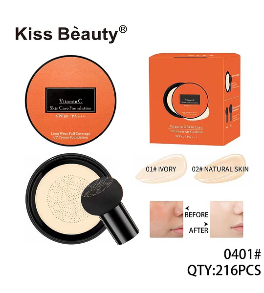 Base de Maquillaje Cojín Vitamina C SPF 50 Kiss Bèauty